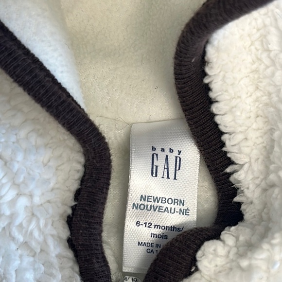 GAP Baby White Sherpa Fleece lined Jacket with Brown Trim - Picture 2 of 4